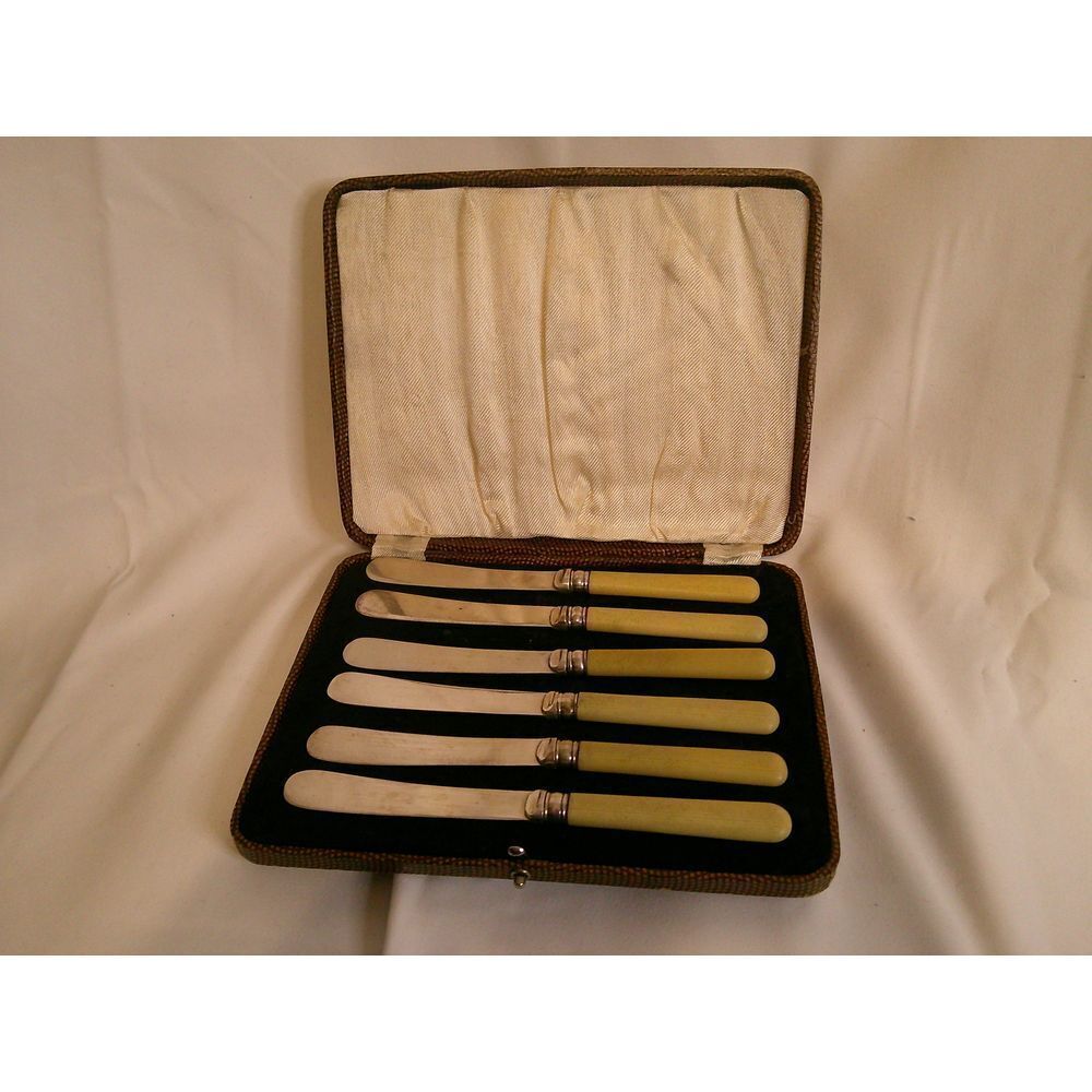 Vintage EPNS Silver-Plated Butter Knife‎ Set in Textured Case Dining Cutlery